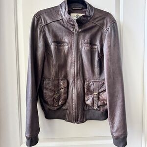 Lucky Brand Vintage Brown Leather Bomber Jacket